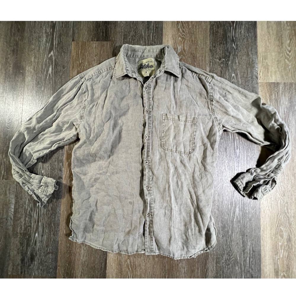 Hiho Button Down Shirt Mens Large Gray Long Sleeve Caribbean Coastal